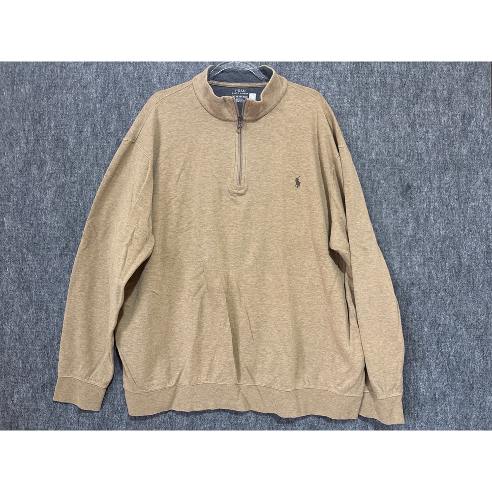 Polo Ralph Lauren Mens 2XLT Tan Heathered Quarter Zip Pullover Sweater